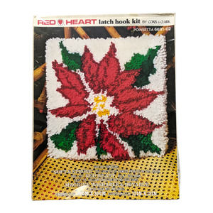 Vintage 70's Red Heart Poinsettia Latch Hook Kit // Christmas Themed Latch Hook